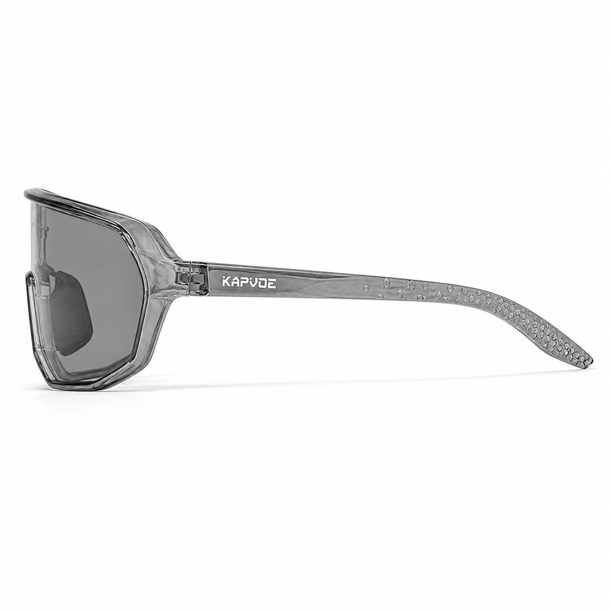 Crystal Grey Frame/Photochromic Grey Lens Unisex TR Photochromic Full-Rim Cycling Sunglasses, side temple product view