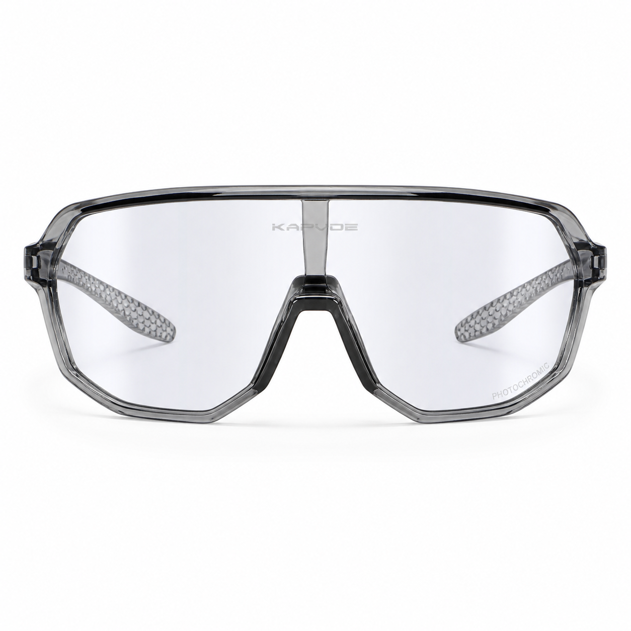 Crystal Grey Frame/Photochromic Silver Lens Unisex TR Photochromic Full-Rim Cycling Sunglasses, clean front product view