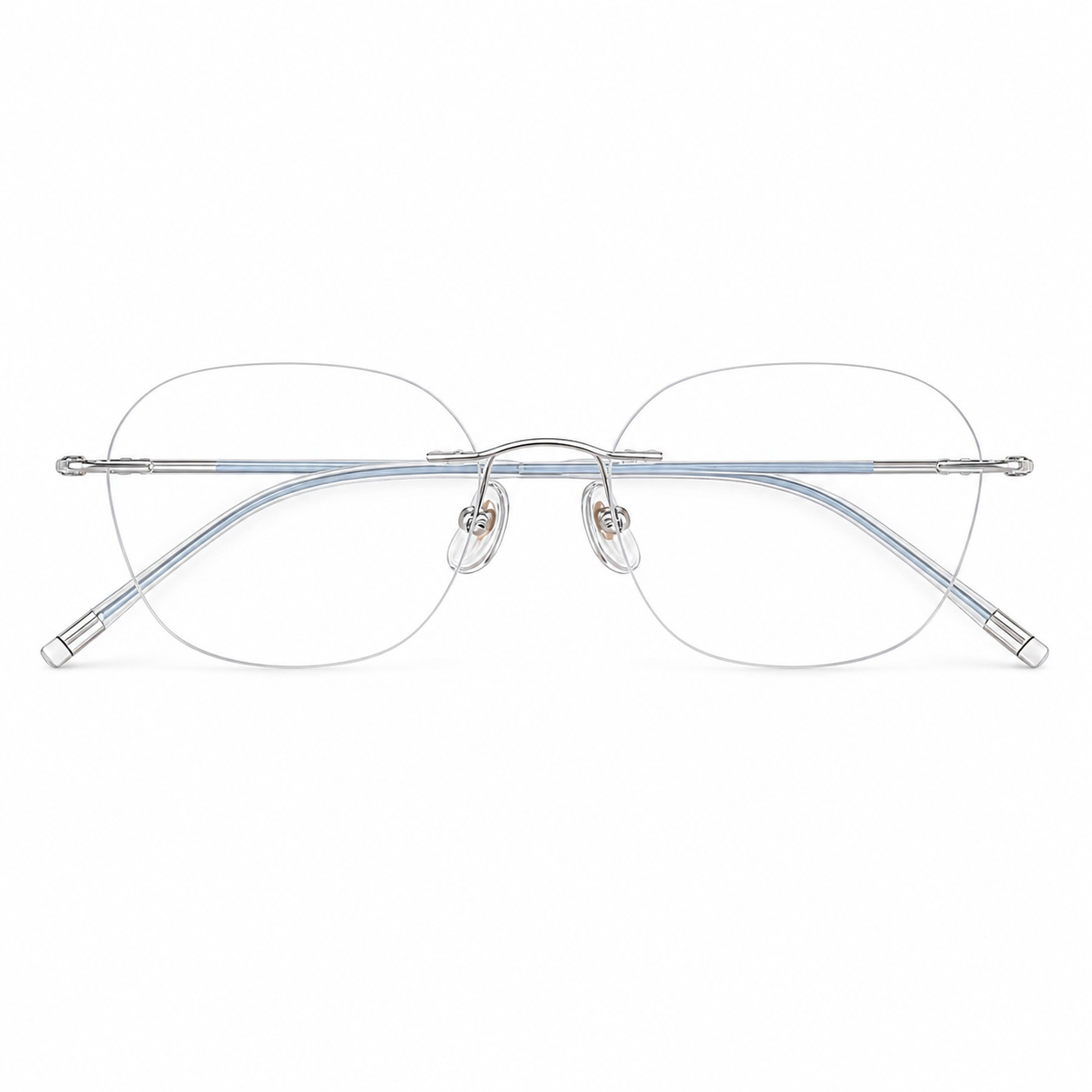 Baby Blue Women's Lightweight Round Titanium Rimless Glasses, clean front view