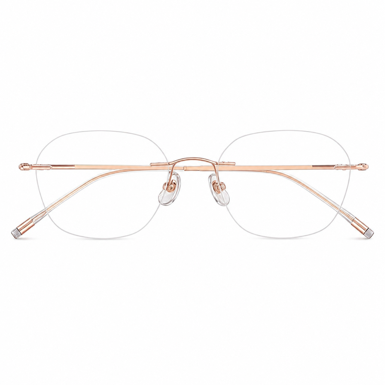 Butter Yellow Women's Lightweight Round Titanium Rimless Glasses, clean front view