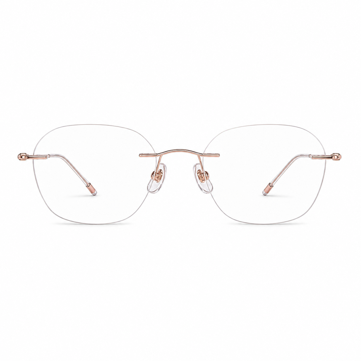 Crystal Pink Women's Lightweight Round Titanium Rimless Glasses, clean front view