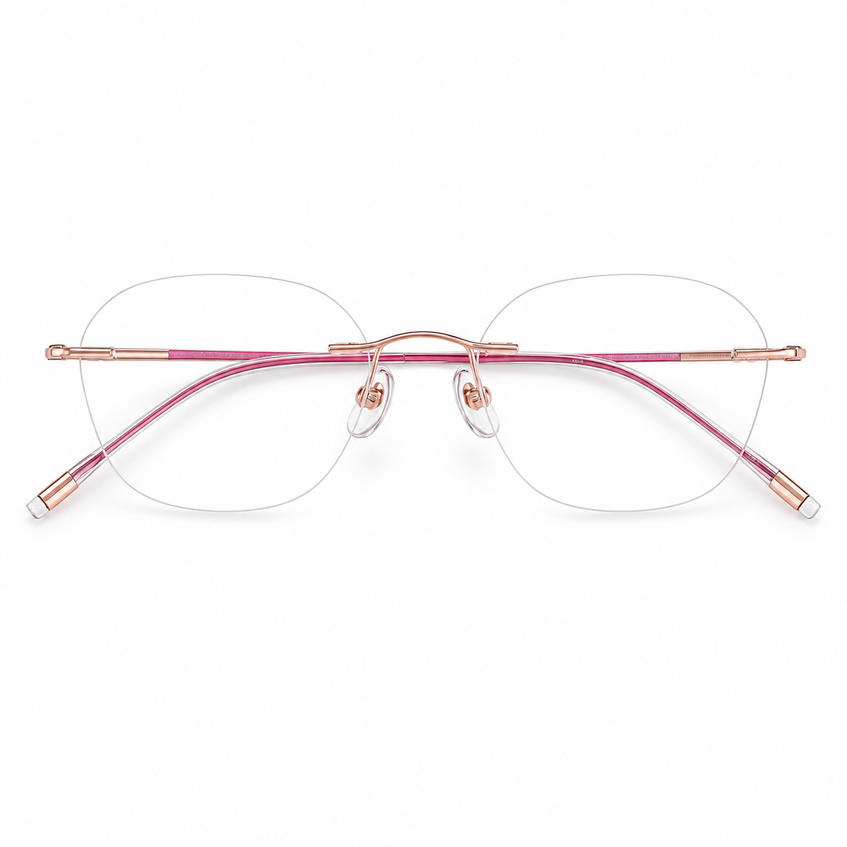 Raspberry Women's Lightweight Round Titanium Rimless Glasses, clean front view