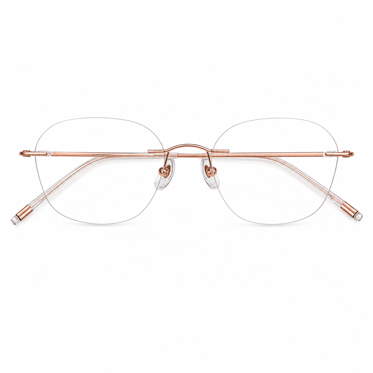 Rose Gold Women's Lightweight Round Titanium Rimless Glasses, clean front view