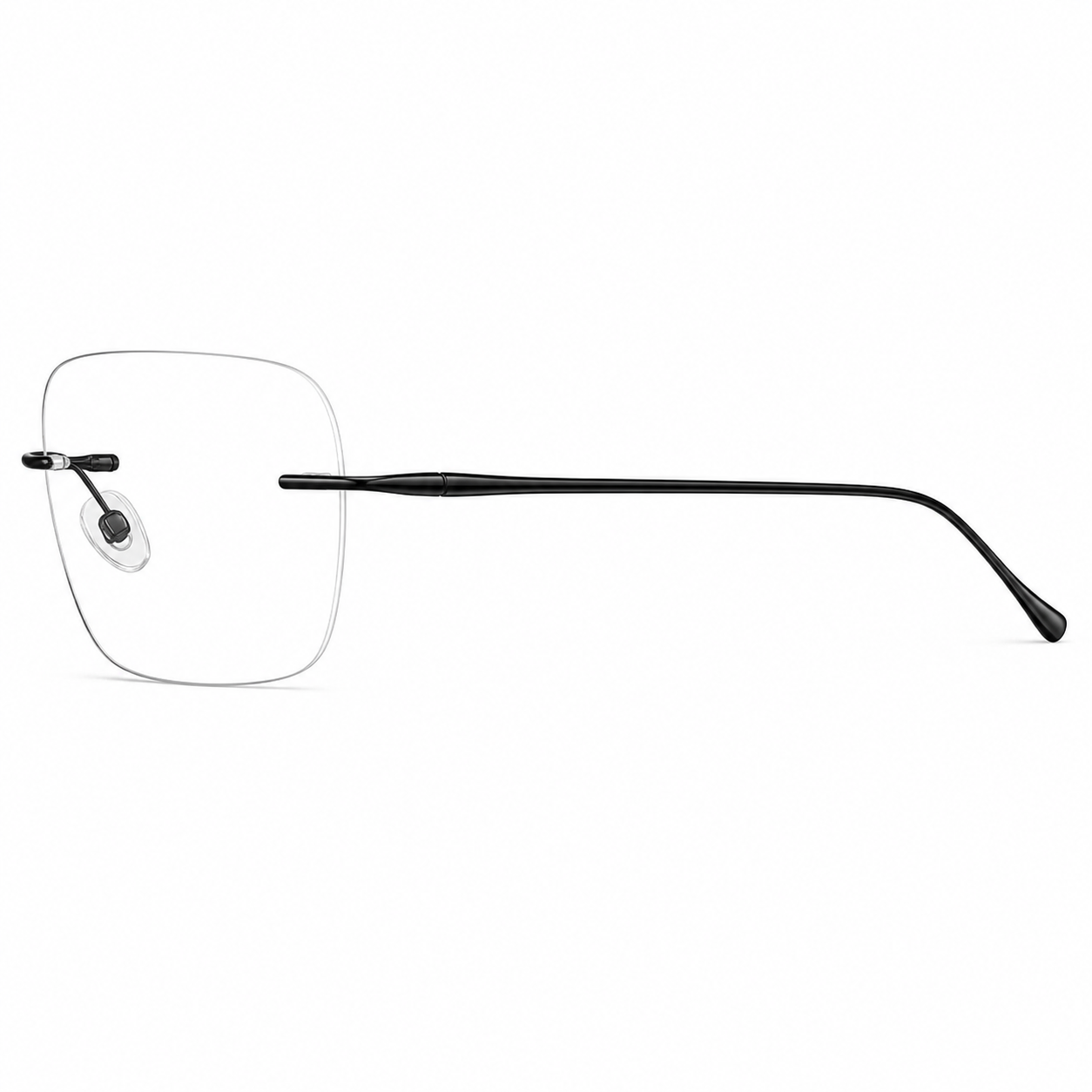 Black Intellectual Professional Rimless Glasses, true side-profile product view