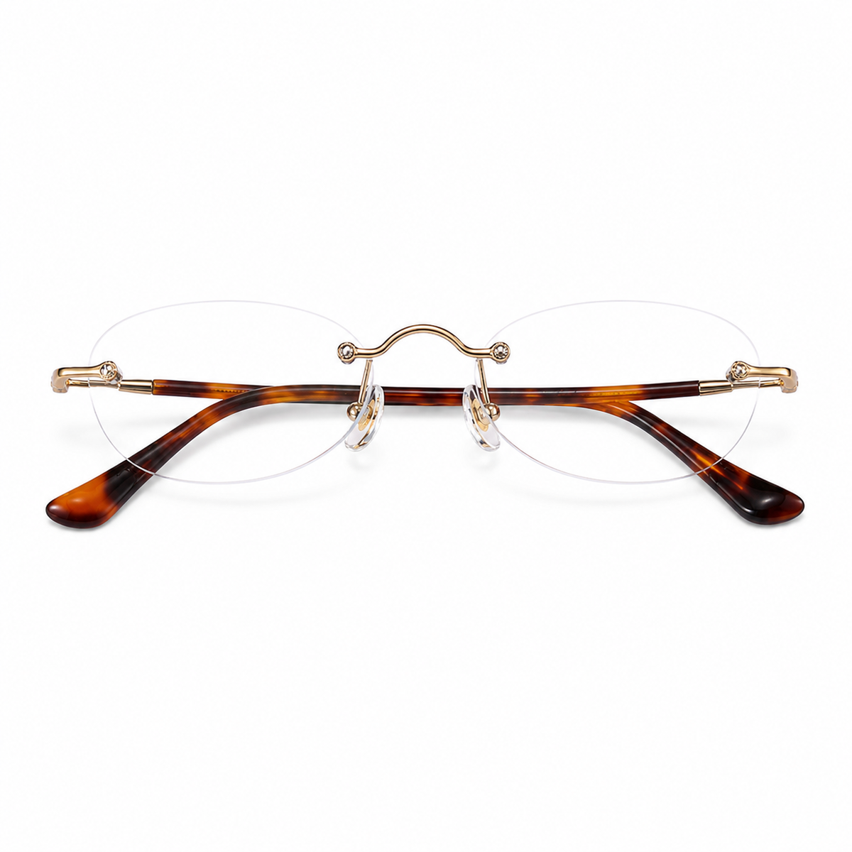 Gold/Tortoise Unisex Rectangular Titanium Rimless Glasses, clean front view