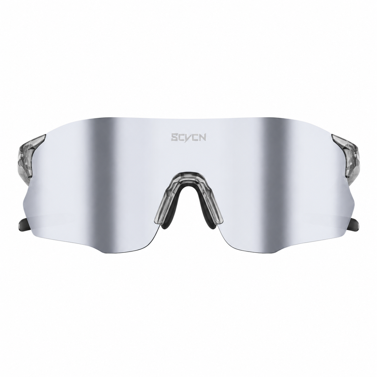 Crystal Grey Frame/Silver Lens Unisex TR90 Lightweight Shield Cycling Sunglasses, clean front product view