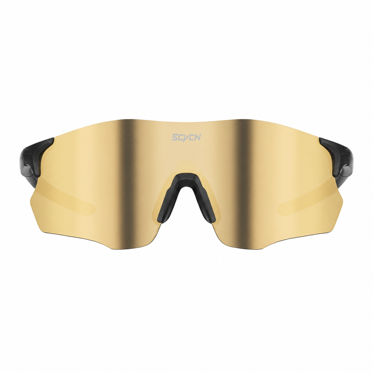 Matte Black Frame/Gold Lens Unisex TR90 Lightweight Shield Cycling Sunglasses, clean front product view