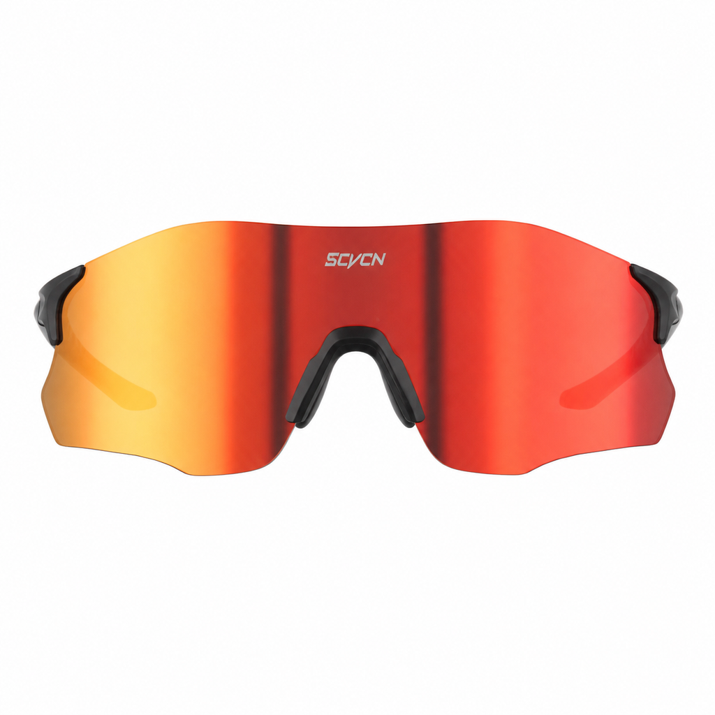 Matte Black Frame/Red Lens Unisex TR90 Lightweight Shield Cycling Sunglasses, clean front product view