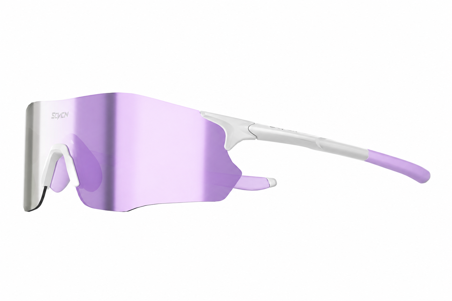 White Frame/Purple Lens Unisex TR90 Lightweight Shield Cycling Sunglasses, side temple product view