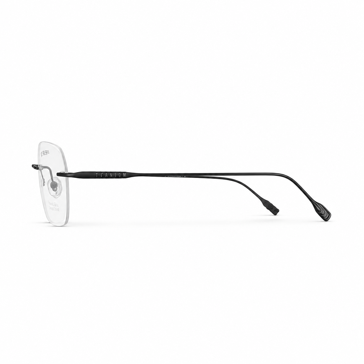 Black Unisex Pure Titanium Rimless Soft-Square Glasses, side temple product view