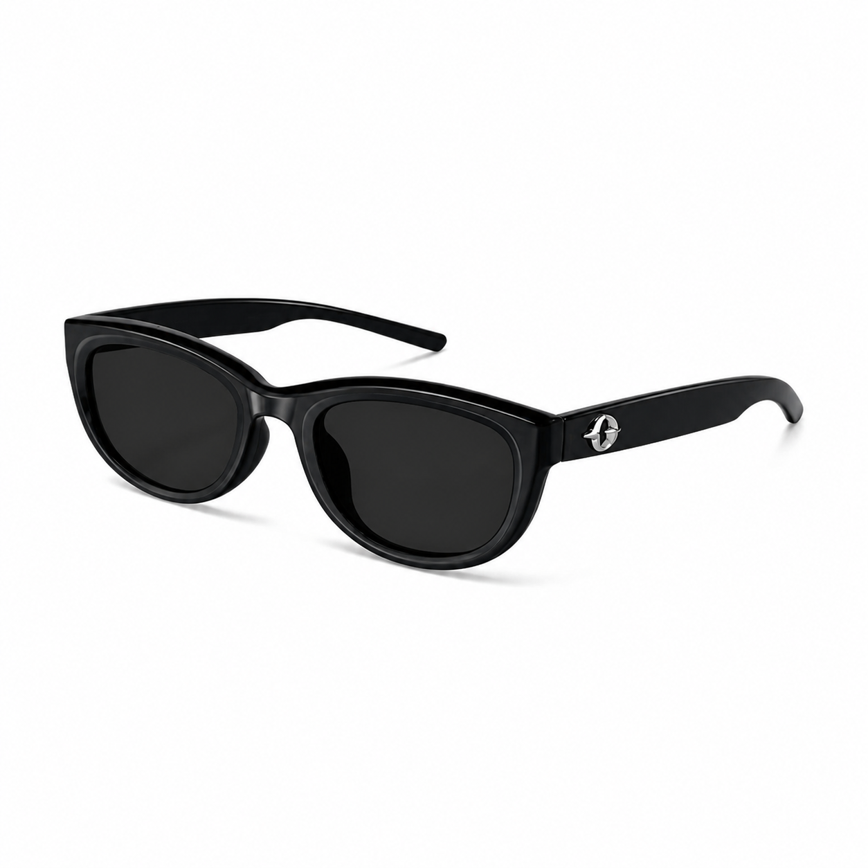 Black women's small cat-eye UV400 sunglasses, 45-degree product view