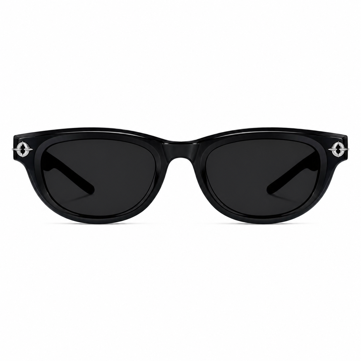 Black women's small cat-eye UV400 sunglasses, front product view
