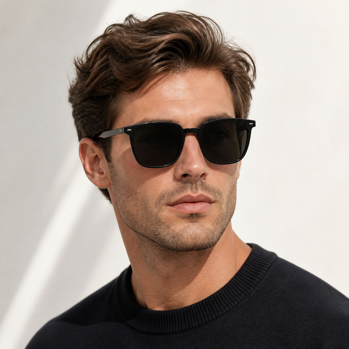 Men’s Black sunglasses worn by an adult White man