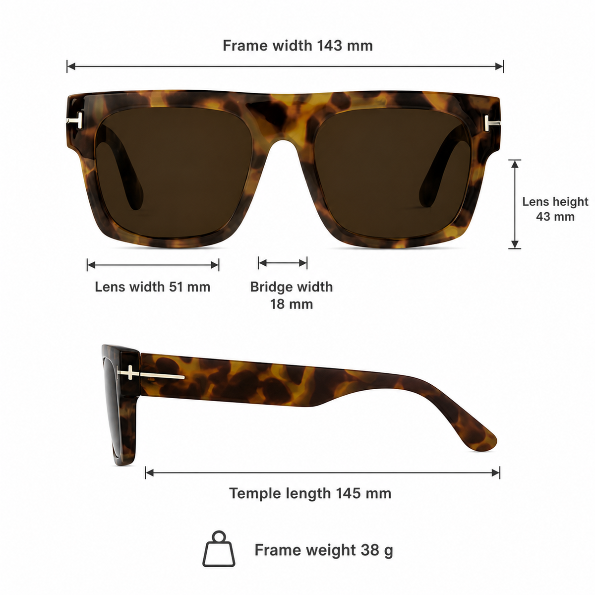 Tortoise Shell Men’s Grey Oversized Driving Anti-Glare UV400 Sunglasses measurement size guide