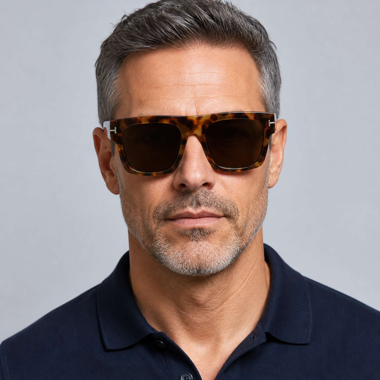 Adult model wearing Tortoise Shell Men’s Grey Oversized Driving Anti-Glare UV400 Sunglasses, lifestyle view 2