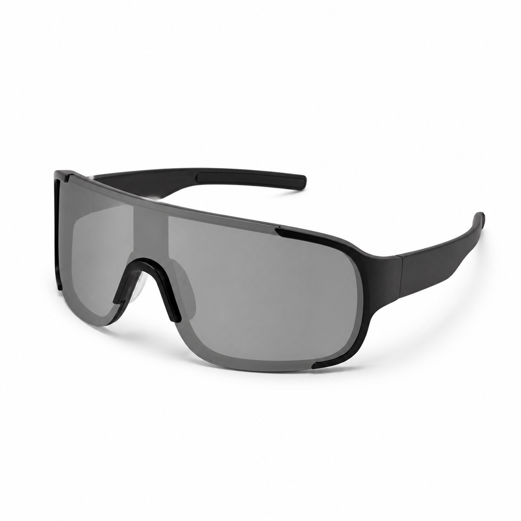 Gray Men's Polycarbonate Oversized Shield UV400 Sunglasses, 45-degree product view