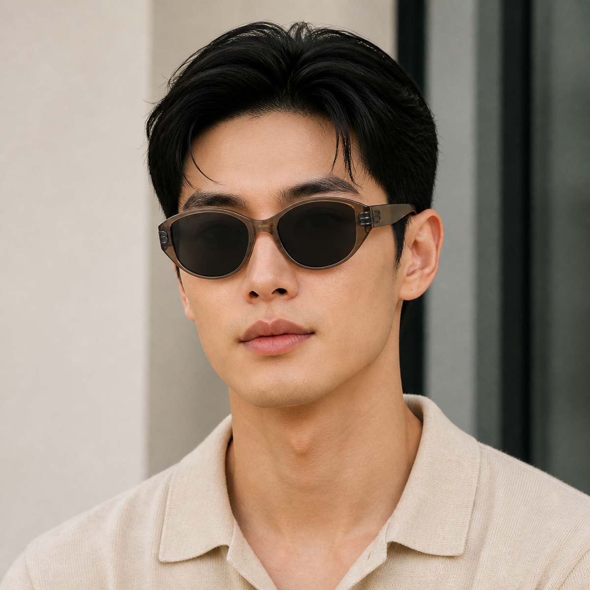 Mocha Brown Men's TR90 Narrow Cat-Eye UV400 Sunglasses, worn by an adult model, front fit