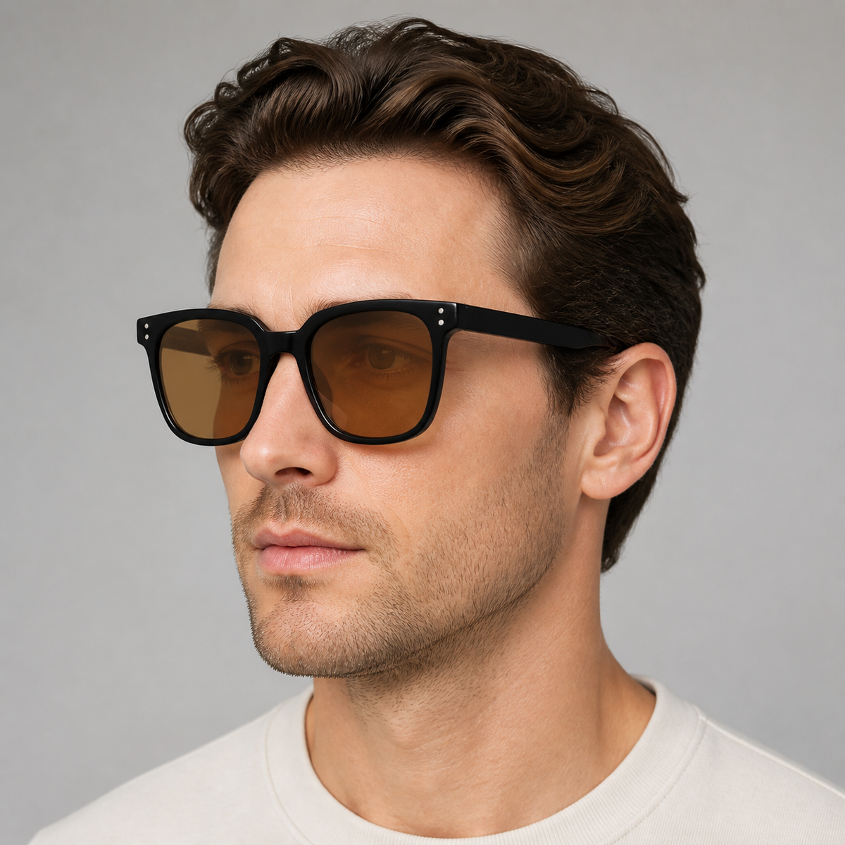 Men’s Amber Brown sunglasses worn by an adult White man