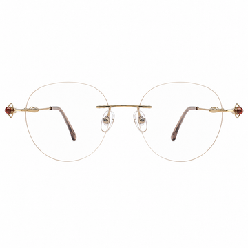 Gold Women's Titanium Rimless Rounded Cat-Eye Glasses, clean front product view