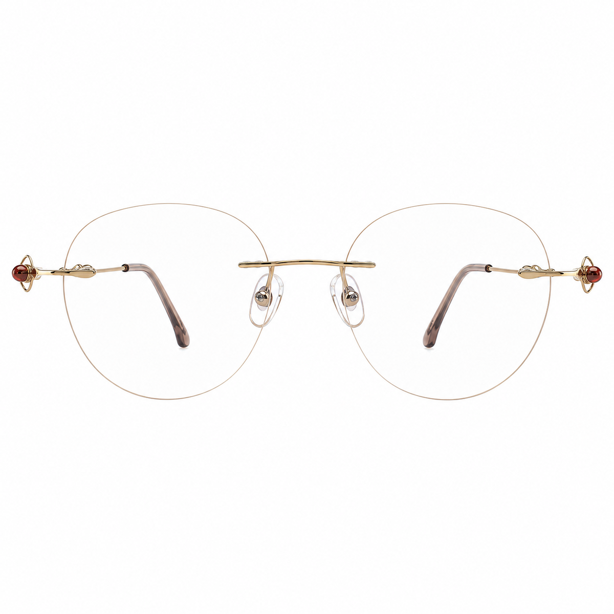 Gold Women's Titanium Rimless Rounded Cat-Eye Glasses, clean front product view
