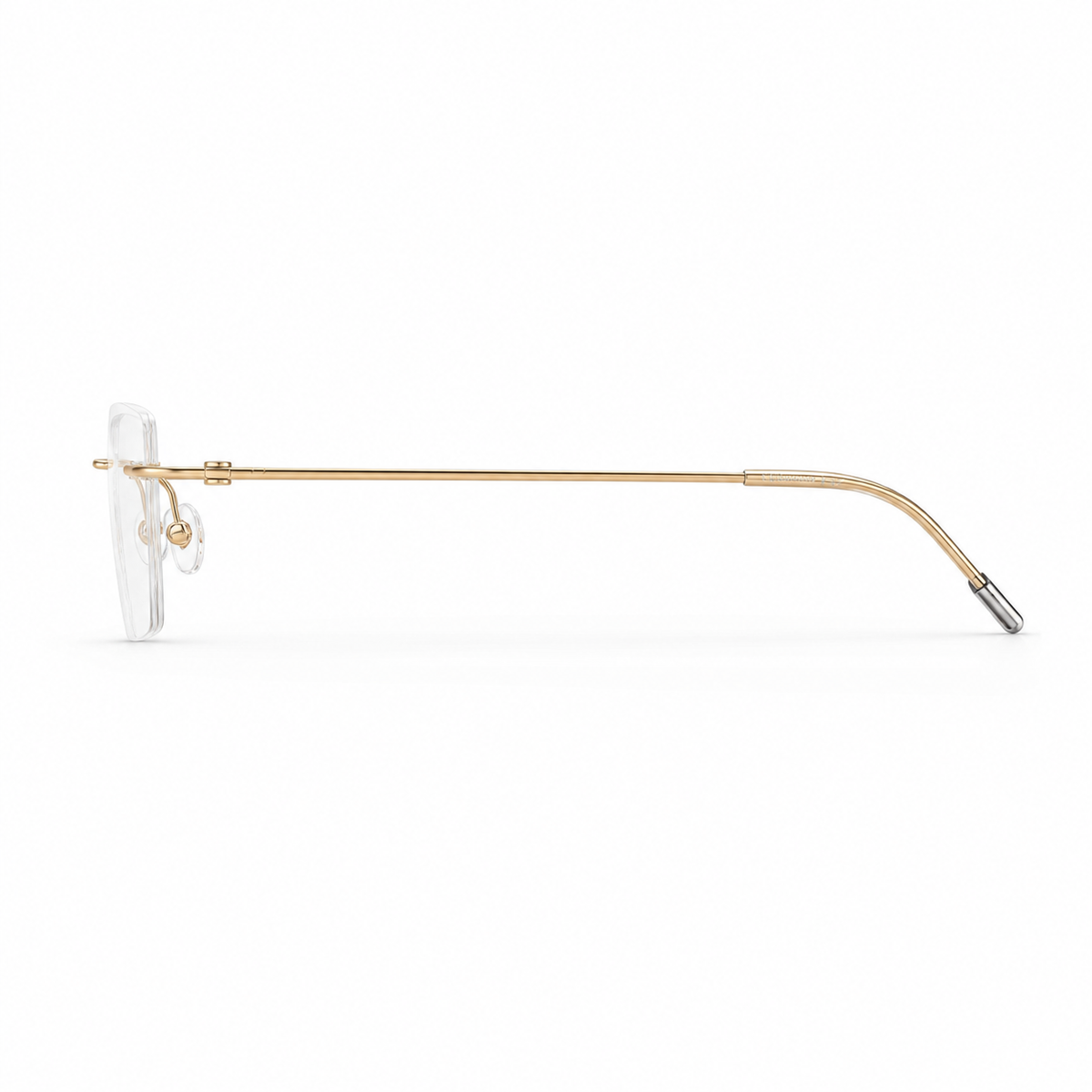 Gold Unisex Pure Titanium Rimless Rectangle Glasses, side temple product view