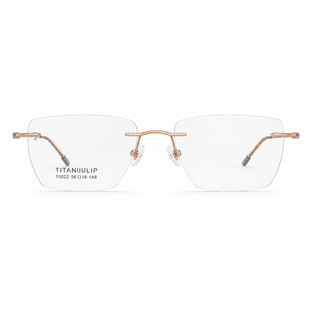 Rose Gold Unisex Pure Titanium Rimless Rectangle Glasses, clean front product view
