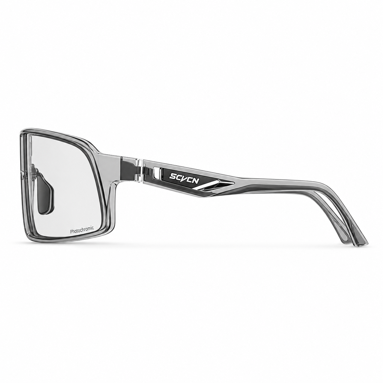Crystal Grey Frame/Photochromic Grey Lens Unisex TR90 Photochromic Rectangle Cycling Glasses, side temple product view