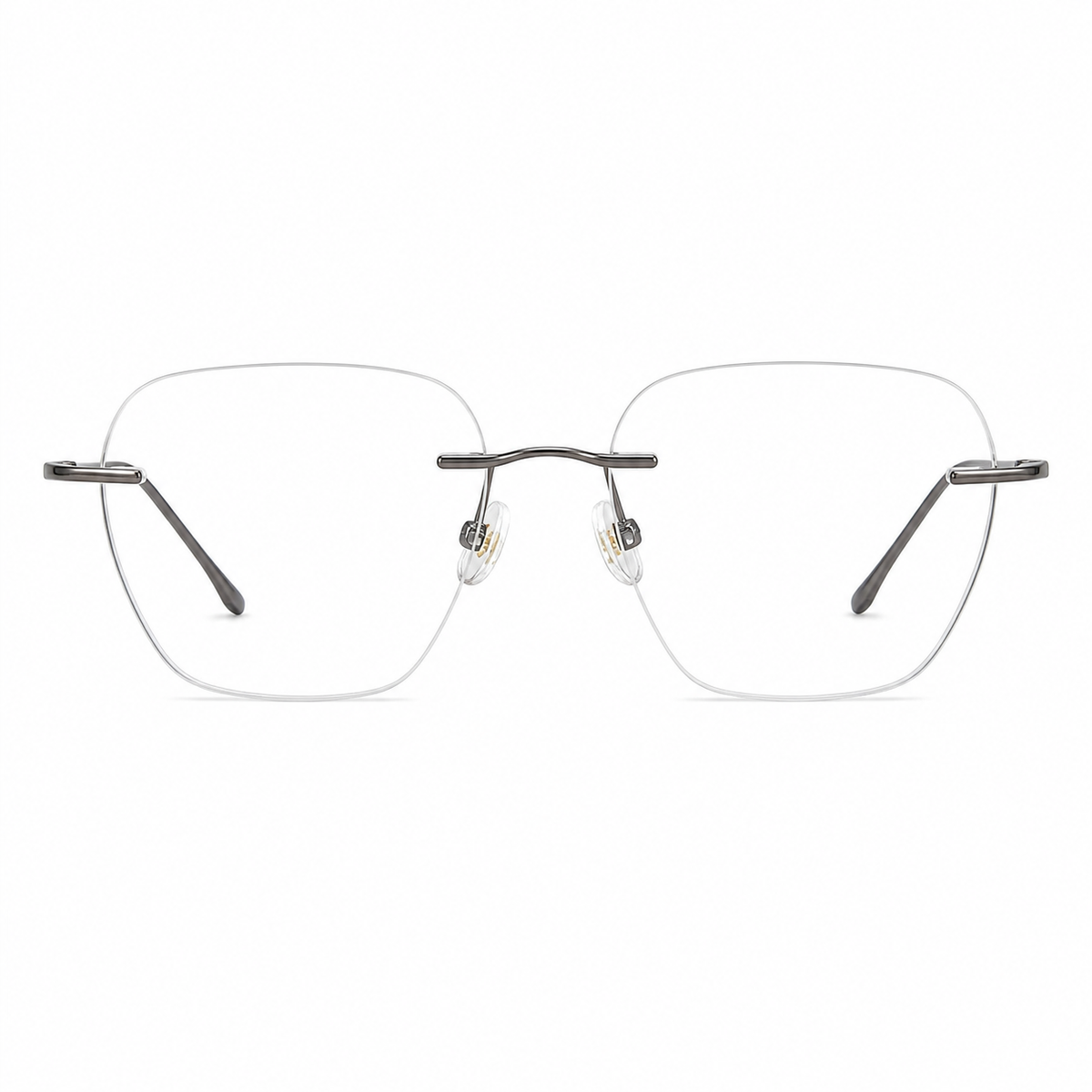 Gunmetal Unisex Geometric Pure Titanium Rimless Glasses, clean front view