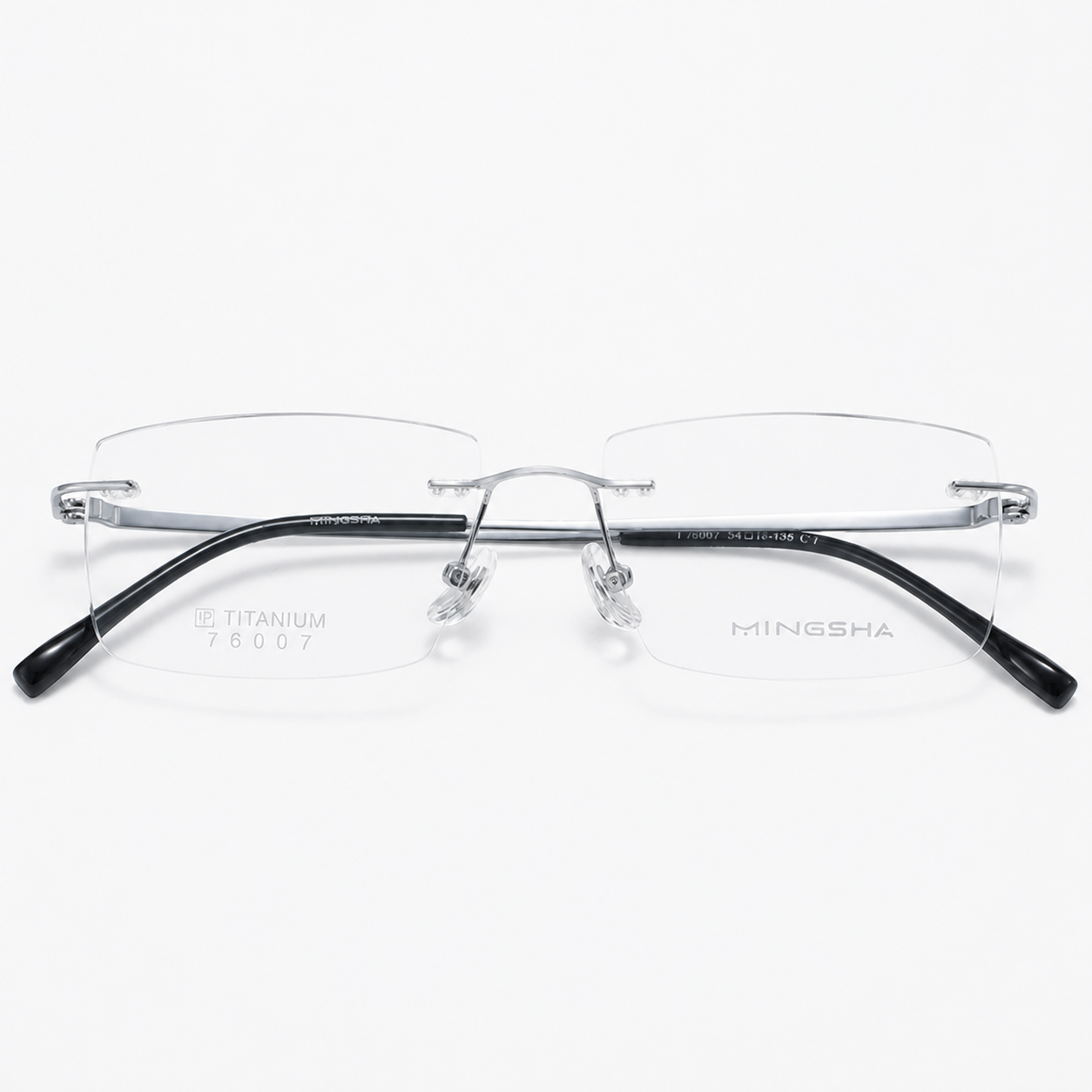 Silver Men's Semi-Titanium Rimless Rectangular Glasses, clean front product view