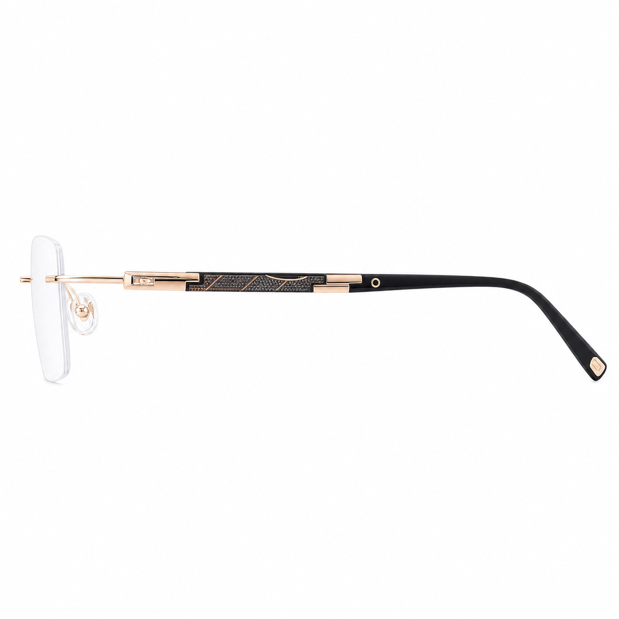 Gold Modern Business Casual Rimless Eyeglasses, true side-profile product view