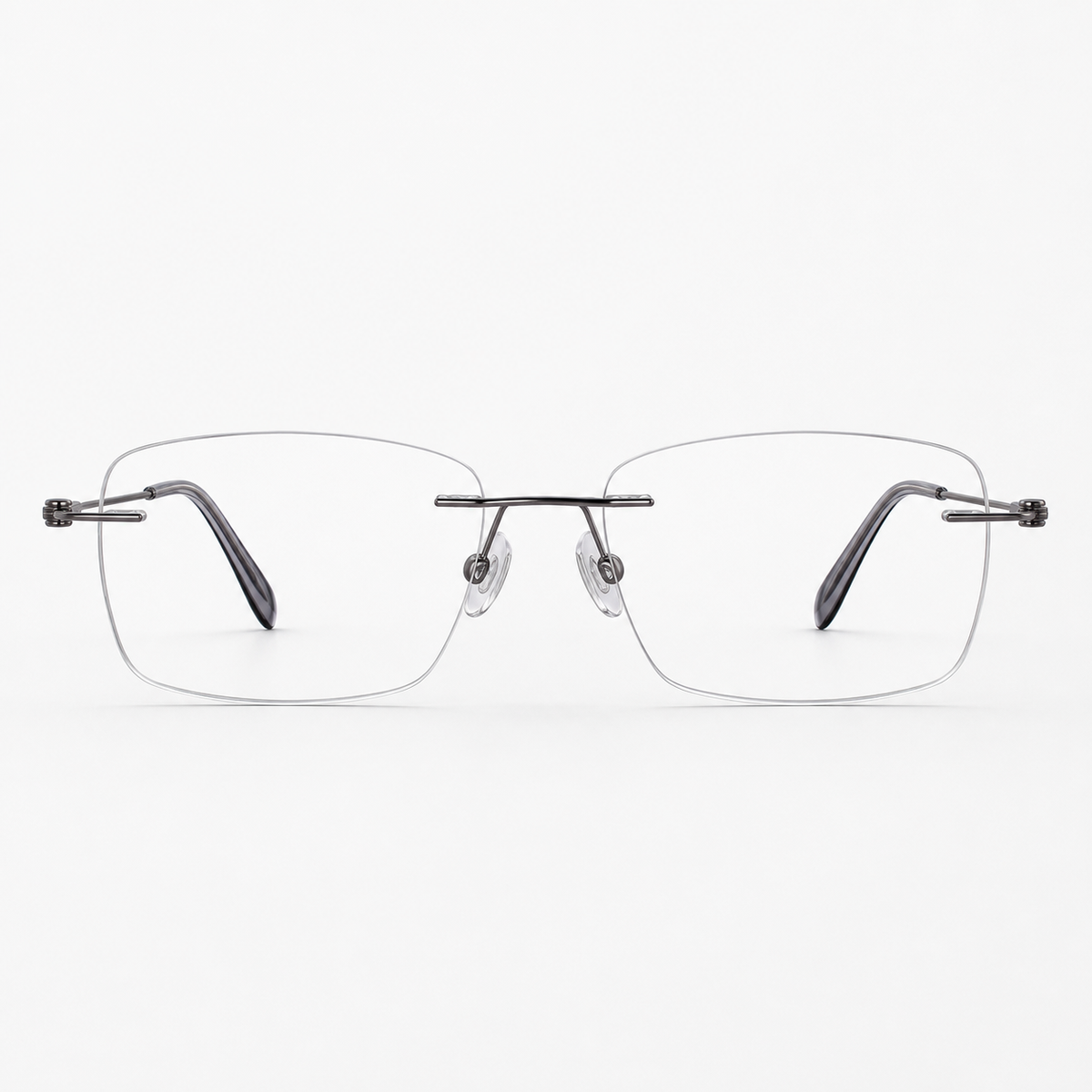 Gunmetal unisex pure titanium rimless rectangular glasses, front product view