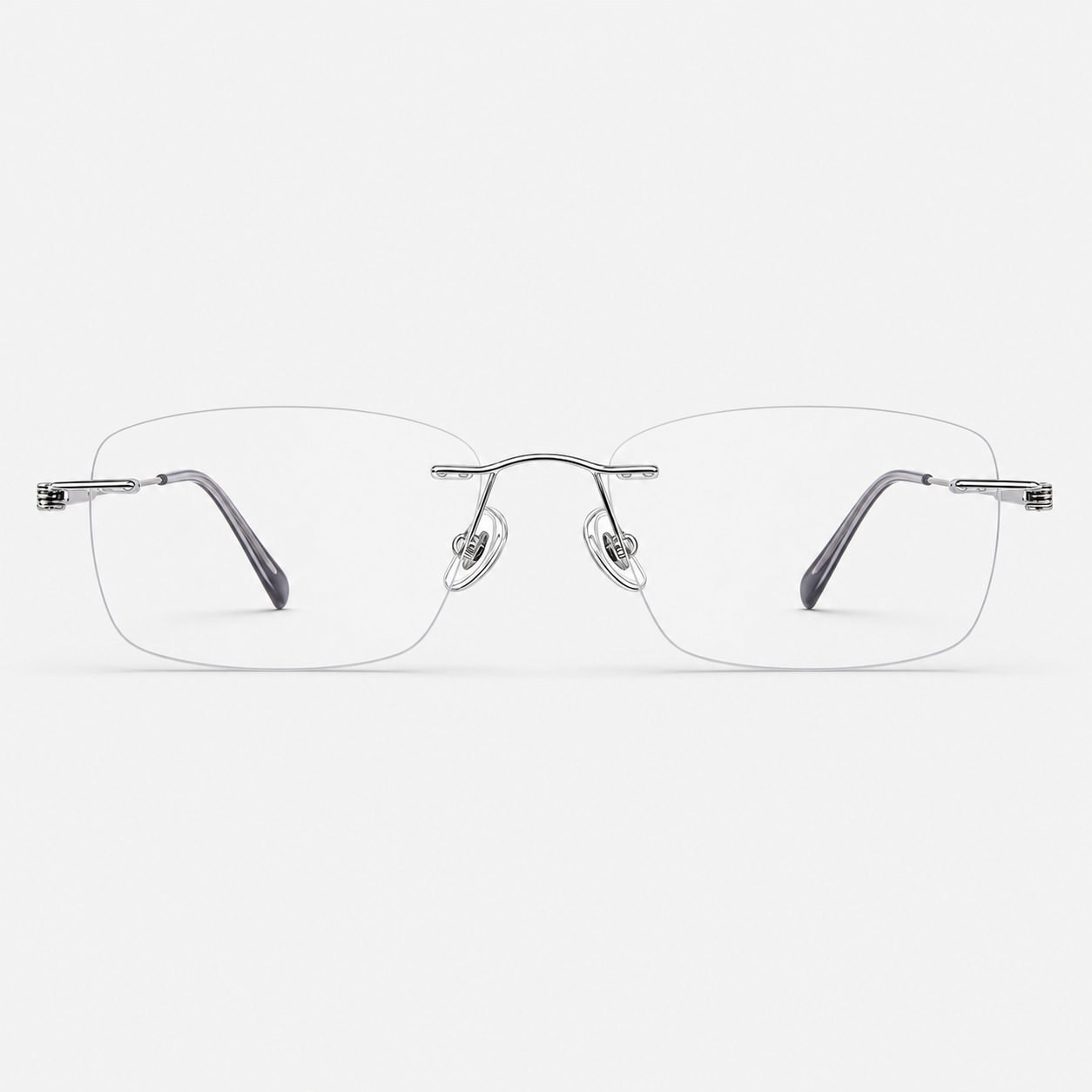 Silver unisex pure titanium rimless rectangular glasses, front product view