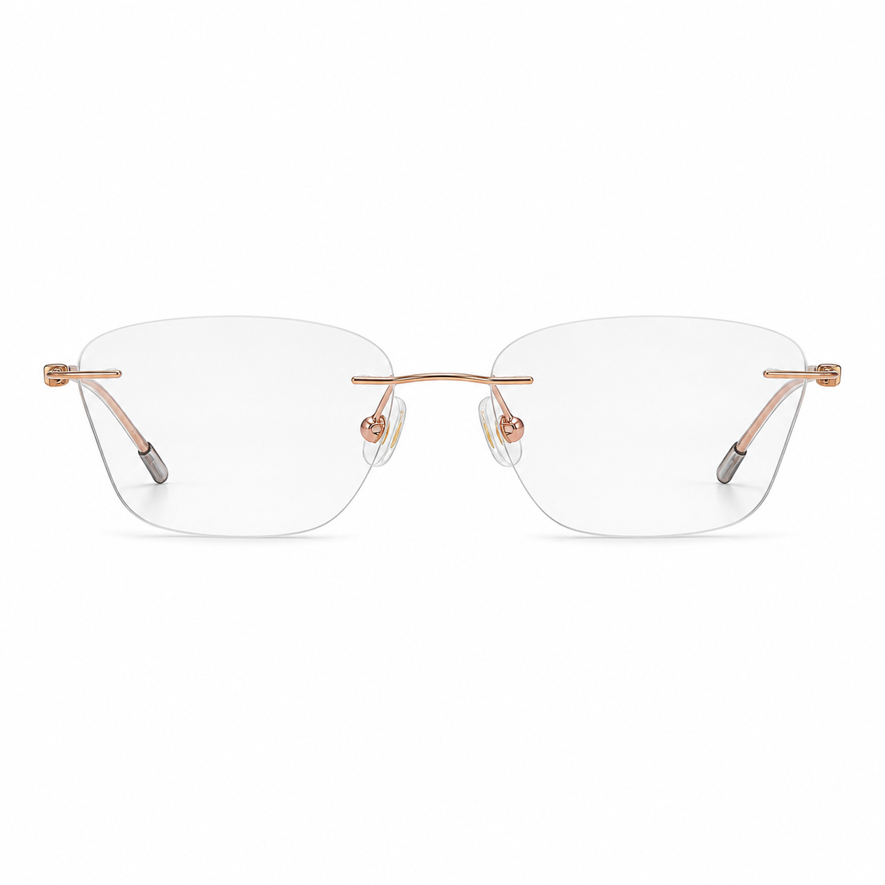 Rose Gold Women's Rectangular Pure Titanium Rimless Glasses, clean front view