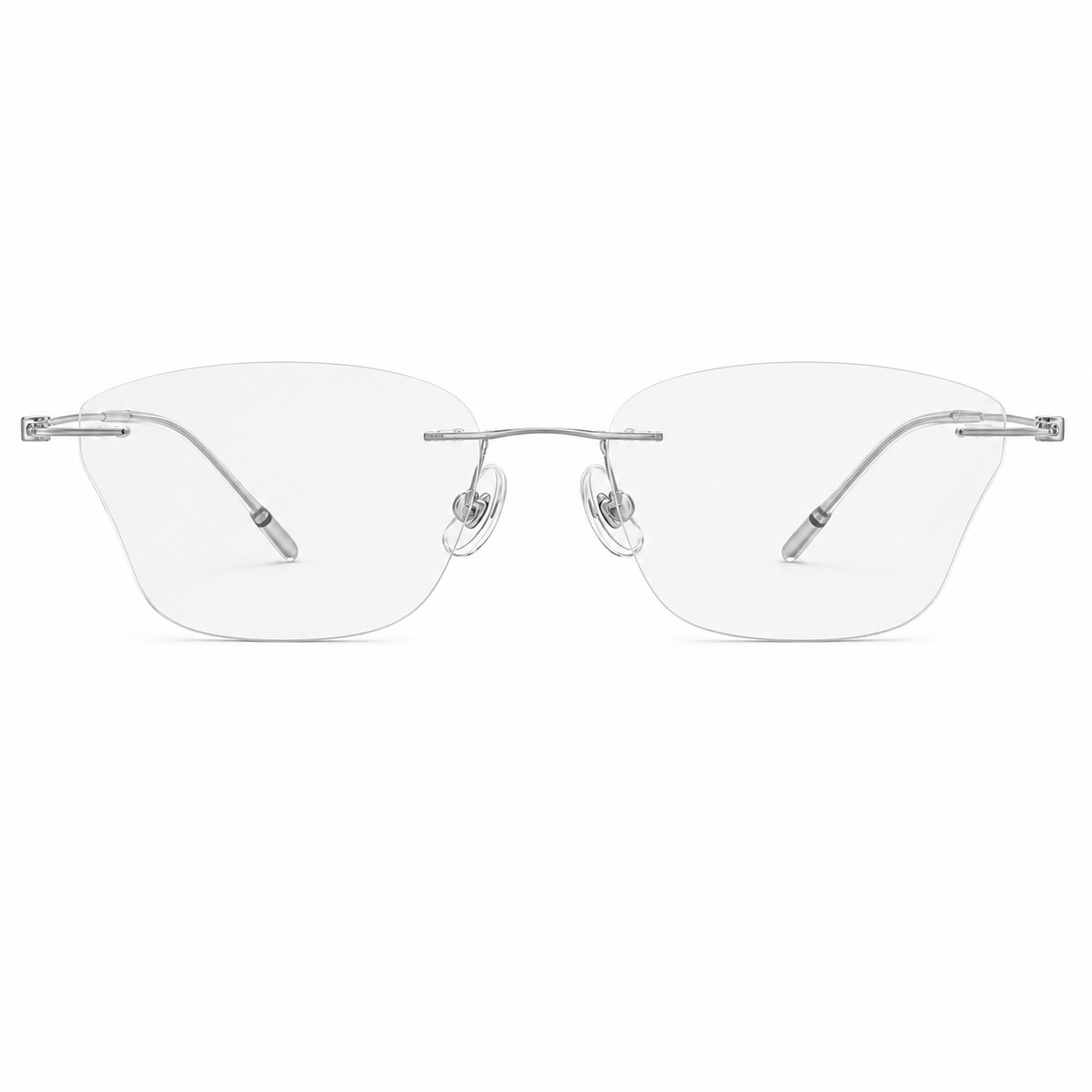 Silver Women's Rectangular Pure Titanium Rimless Glasses, clean front view