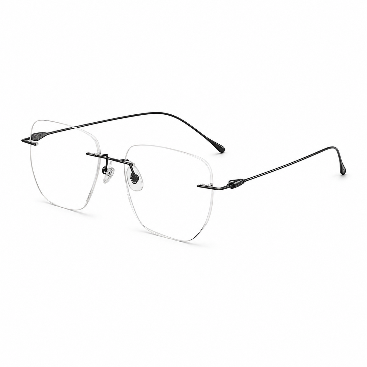 Black Unisex Pure Titanium Rimless Geometric Glasses, 45-degree product view