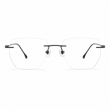 Black Unisex Pure Titanium Rimless Geometric Glasses, clean front product view