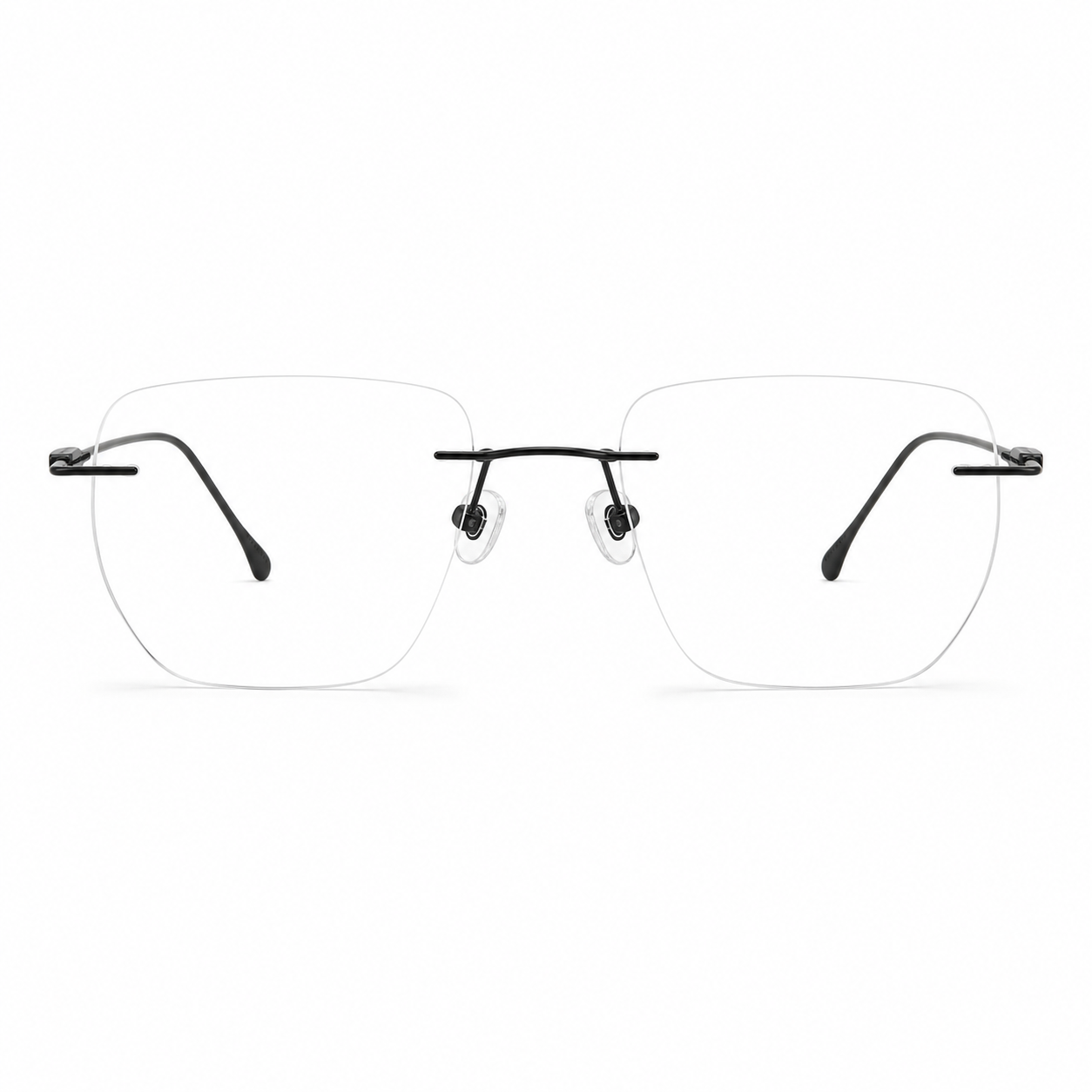 Black Unisex Pure Titanium Rimless Geometric Glasses, clean front product view