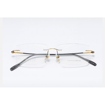 Gold Men's Semi-Titanium Rimless Geometric Glasses, clean front product view