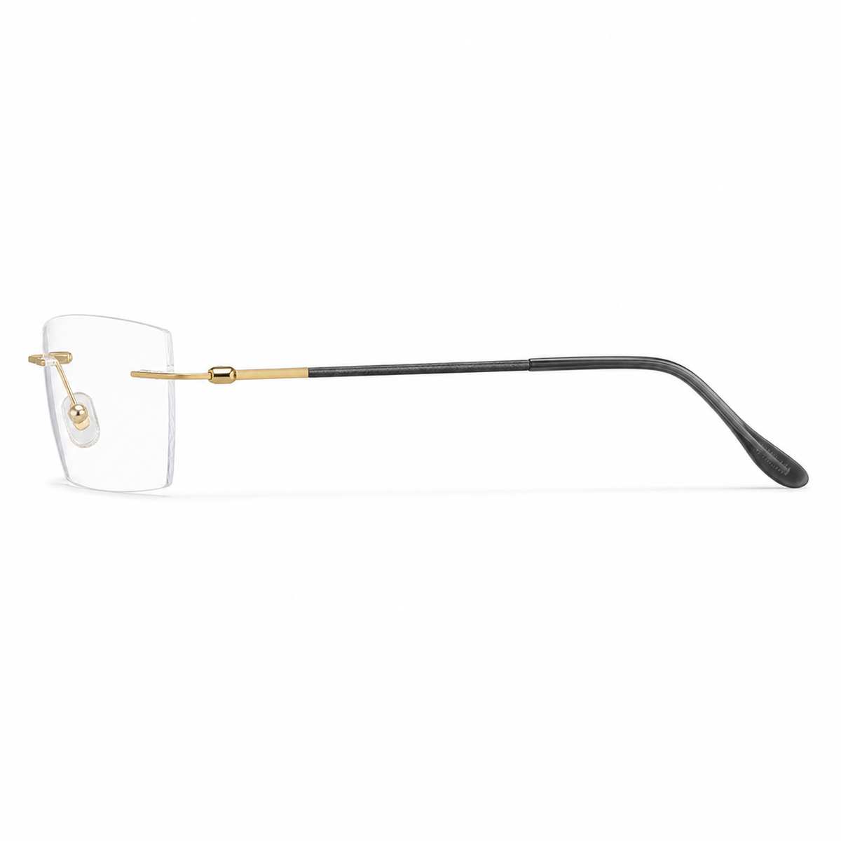 Gold Men's Semi-Titanium Rimless Geometric Glasses, side temple product view