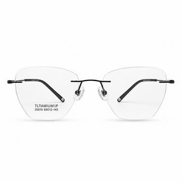 Black Unisex Pure Titanium Rimless Geometric Glasses, clean front product view