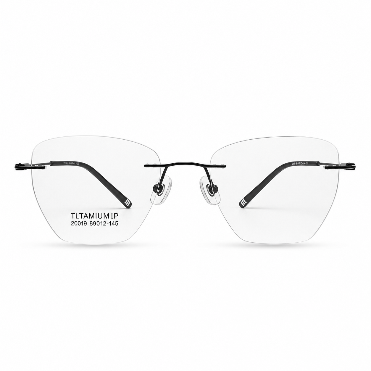 Black Unisex Pure Titanium Rimless Geometric Glasses, clean front product view