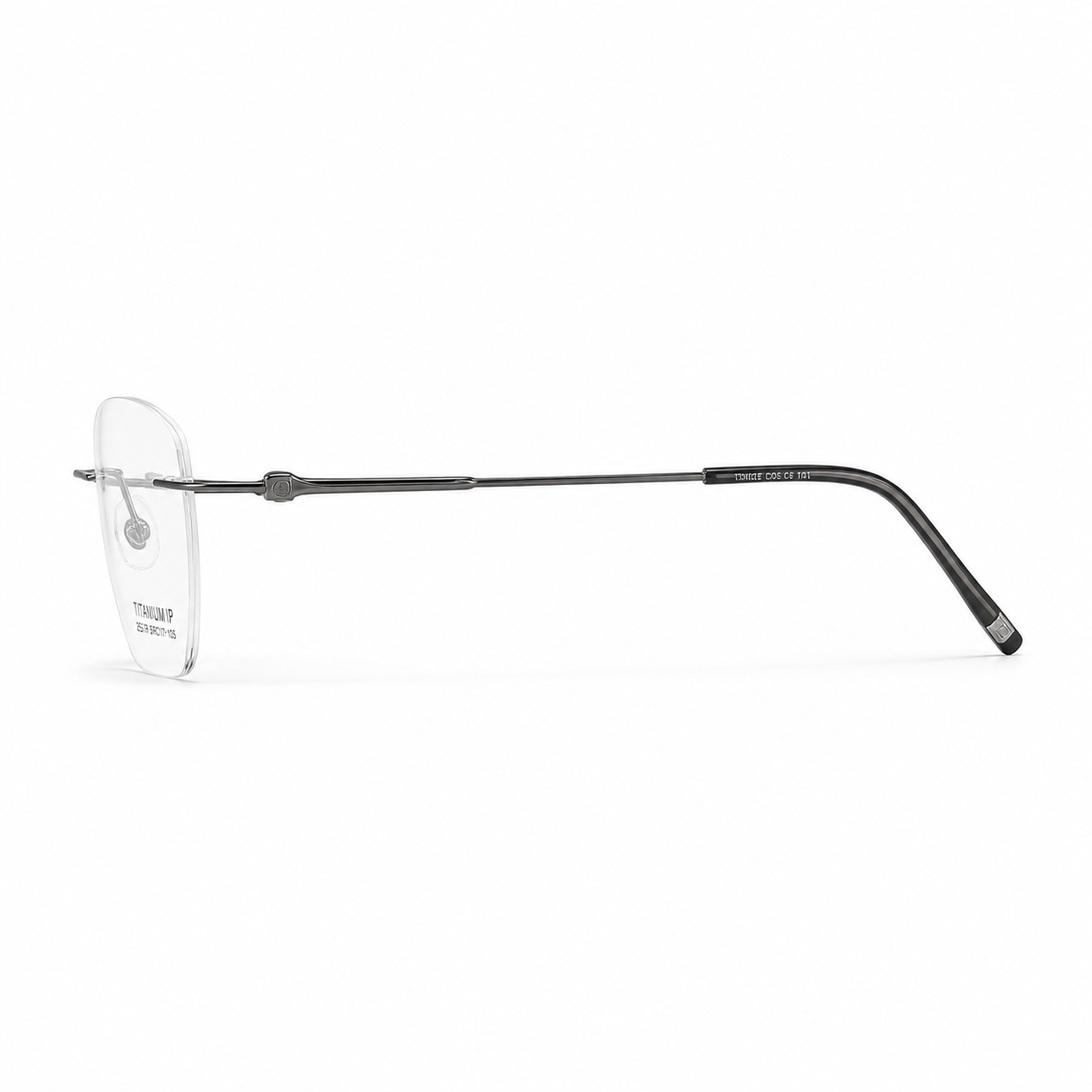 Gunmetal Unisex Pure Titanium Rimless Geometric Glasses, side temple product view
