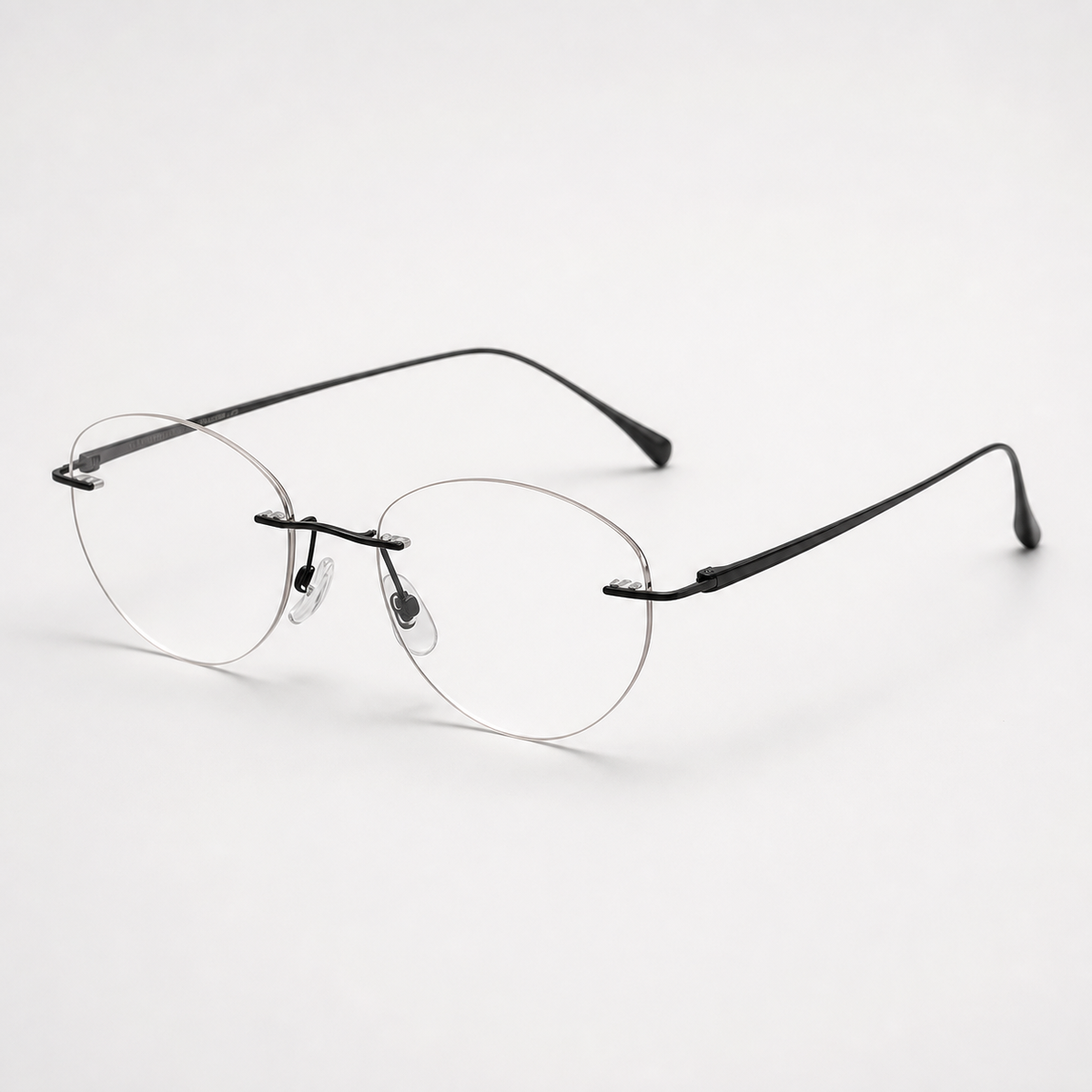 Black women's titanium rimless round glasses, 45-degree product view