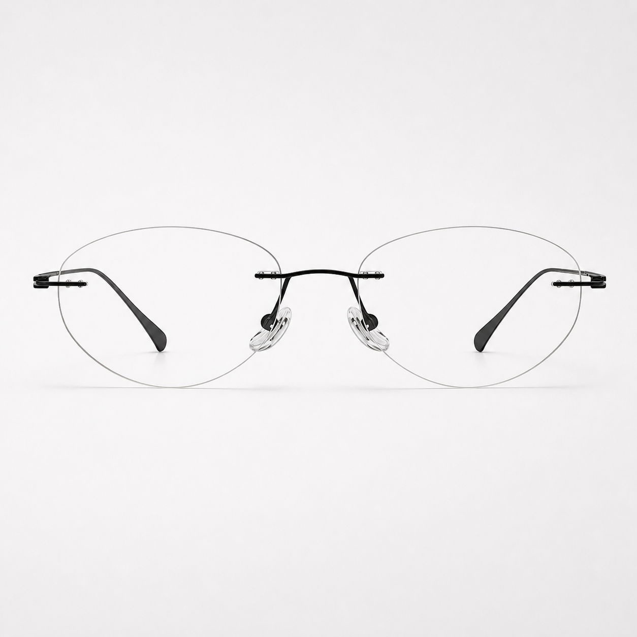 Black women's titanium rimless round glasses, front product view
