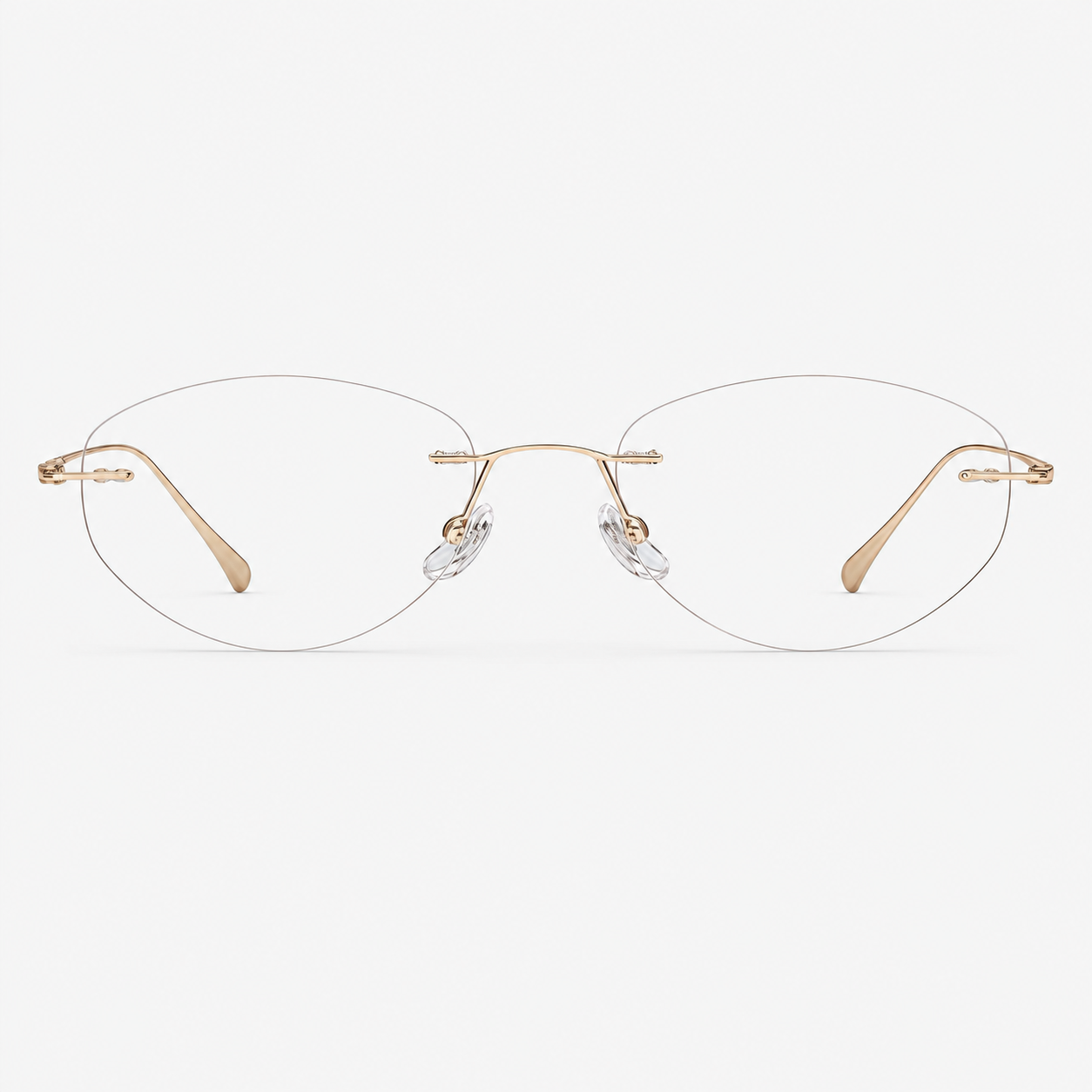 Gold women's titanium rimless round glasses, front product view