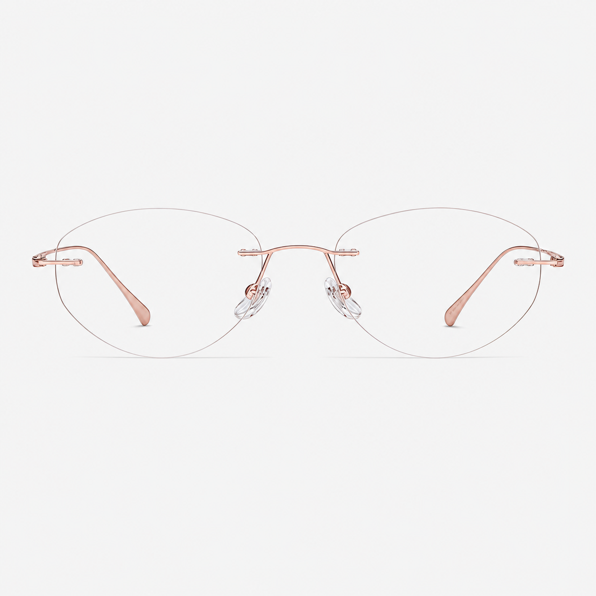 Rose Gold women's titanium rimless round glasses, front product view
