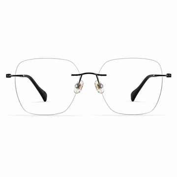 Black Unisex Pure Titanium Rimless Soft-Square Glasses, clean front product view