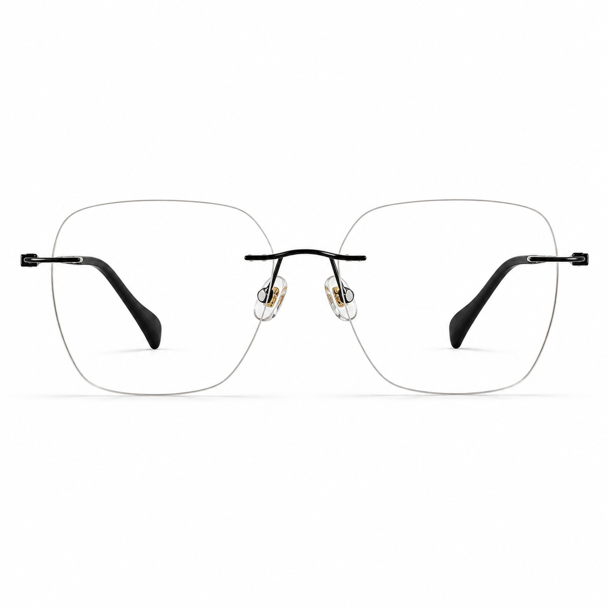 Black Unisex Pure Titanium Rimless Soft-Square Glasses, clean front product view