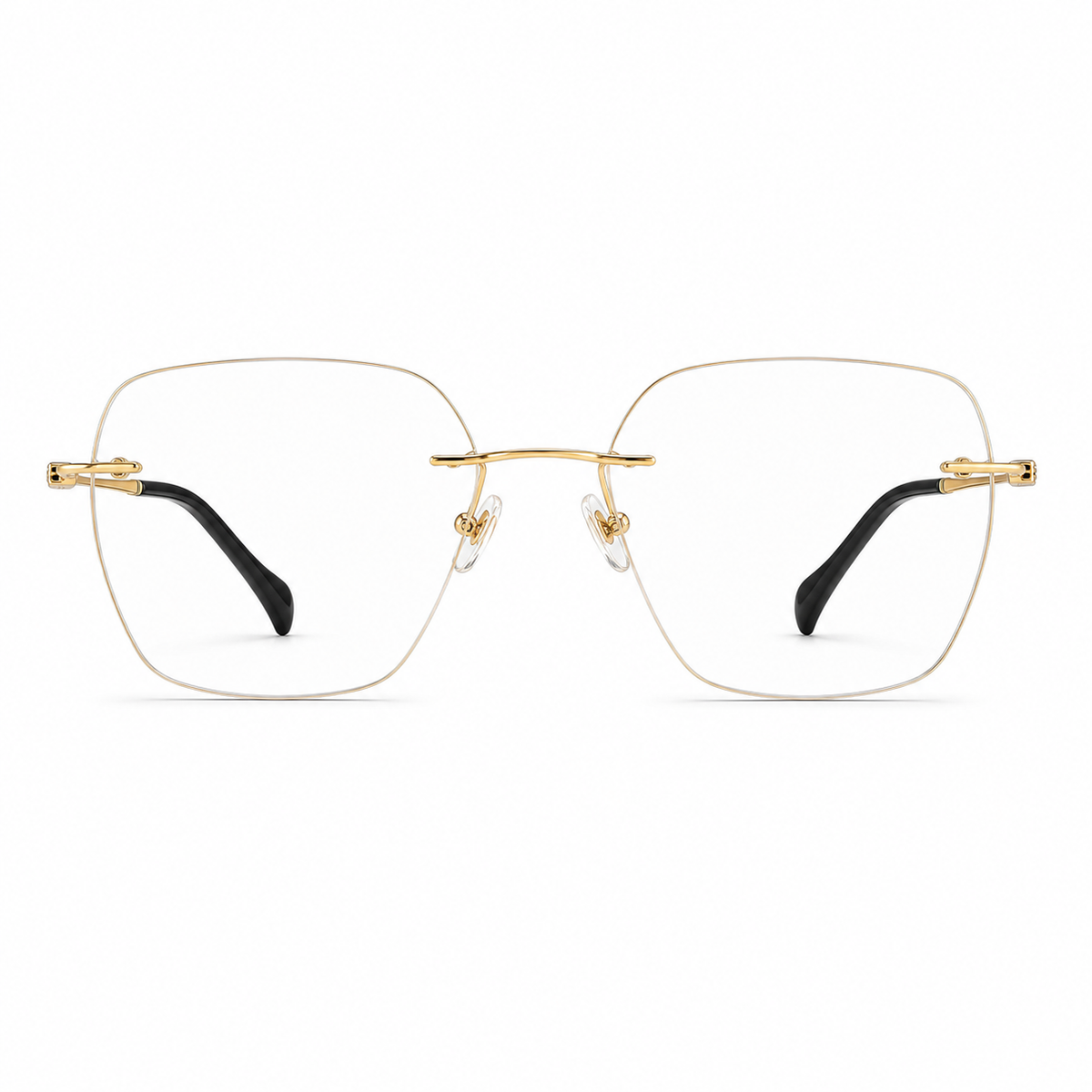 Gold Unisex Pure Titanium Rimless Soft-Square Glasses, clean front product view