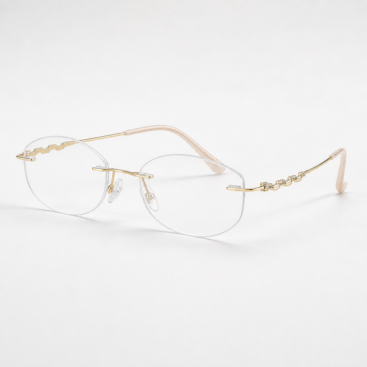 Gold women's pure titanium rimless soft rectangular glasses, 45-degree product view